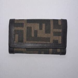 Authentic FENDI Zucca FF Canvas six Key Holder Case Vintage Brown Italy leather
